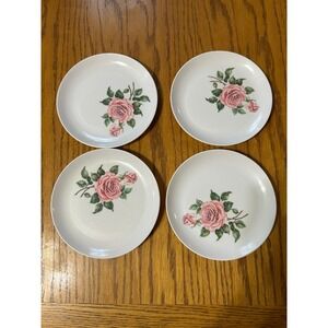 Sun Valley Melmac Plates Set of 4 Pink Rose Floral Design Vintage